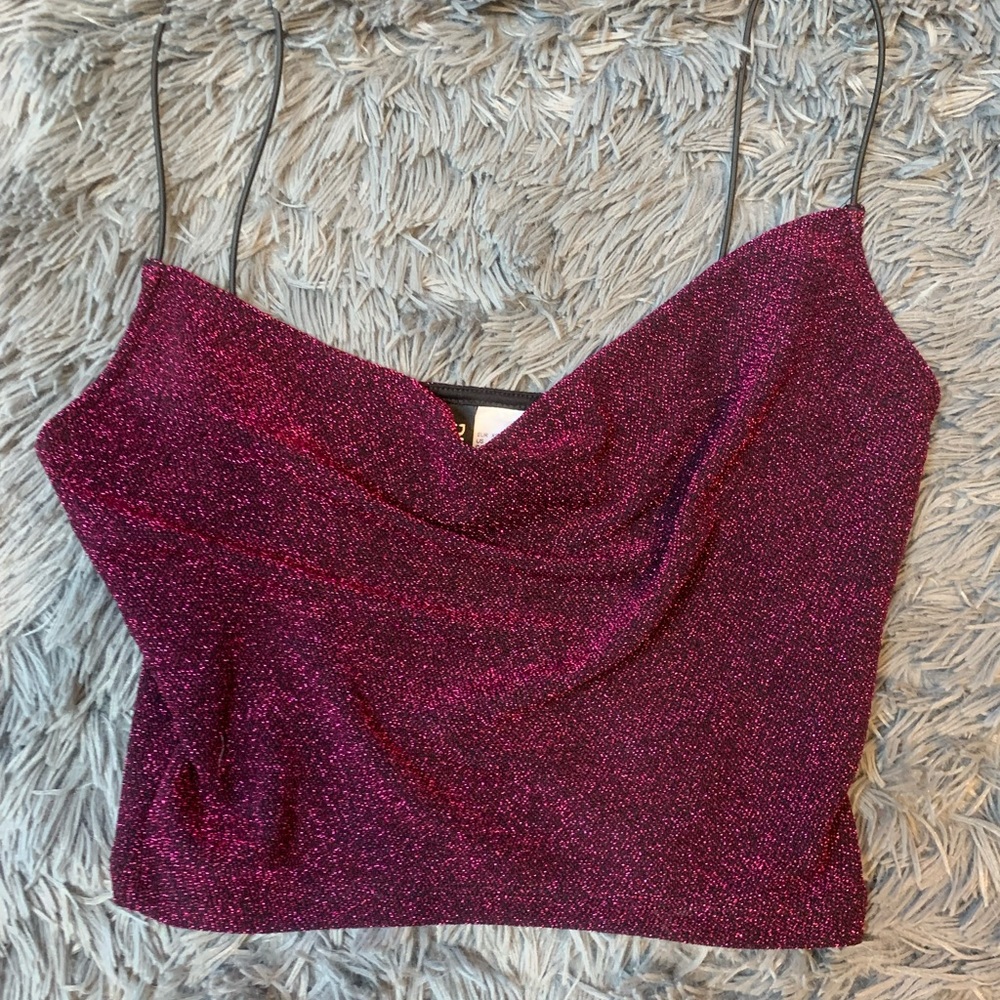 Purple Shimmered Strap Crop Top